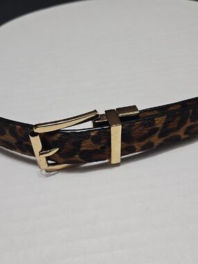 Women's Reversible Gold Buckle Leopard Print & Black Belt Size M/L